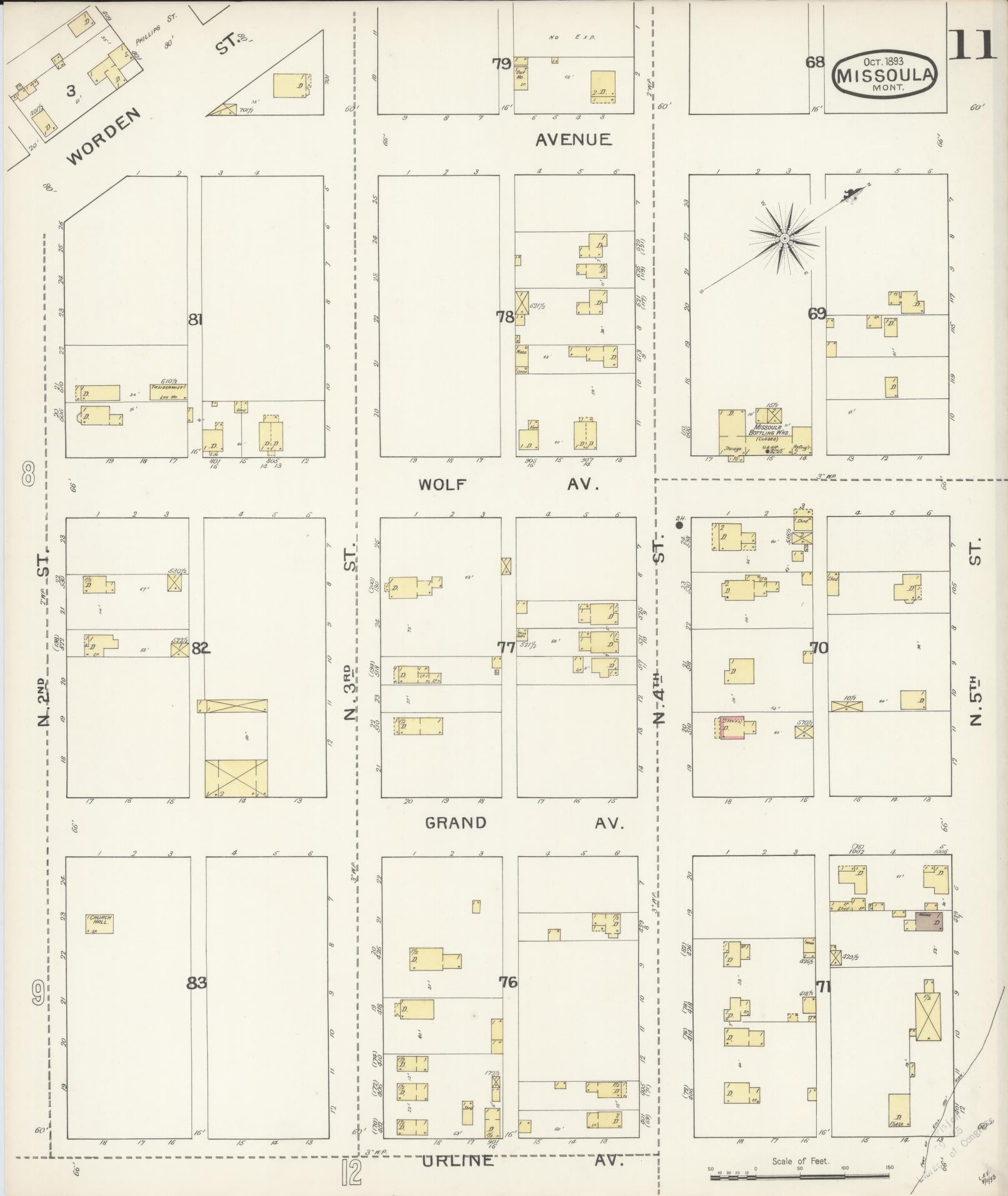 Sanborn Fire Insurance Map from Missoula, Missoula County, Montana (1893), Sheet #0011 - Complete Map Set gallery image, historic Sanborn map, vintage wall art, Montana Montana