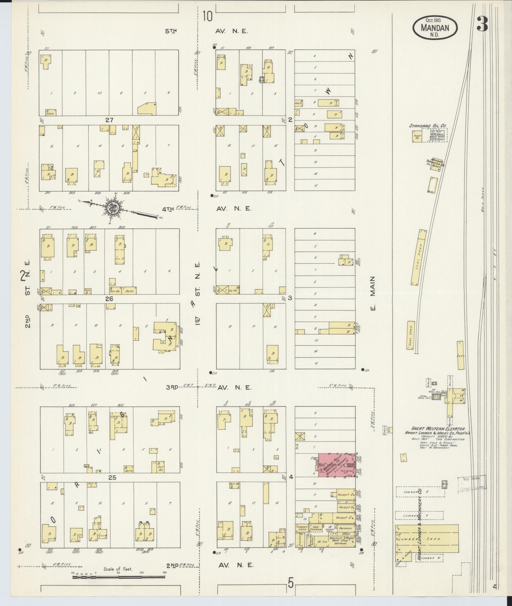 Sanborn Fire Insurance Map from Mandan, Morton County, North Dakota (1913), Sheet #0003 - Historic Sanborn Fire Insurance Map Print, vintage old map wall art, antique decor, genealogy gift, North Dakota North Dakota map