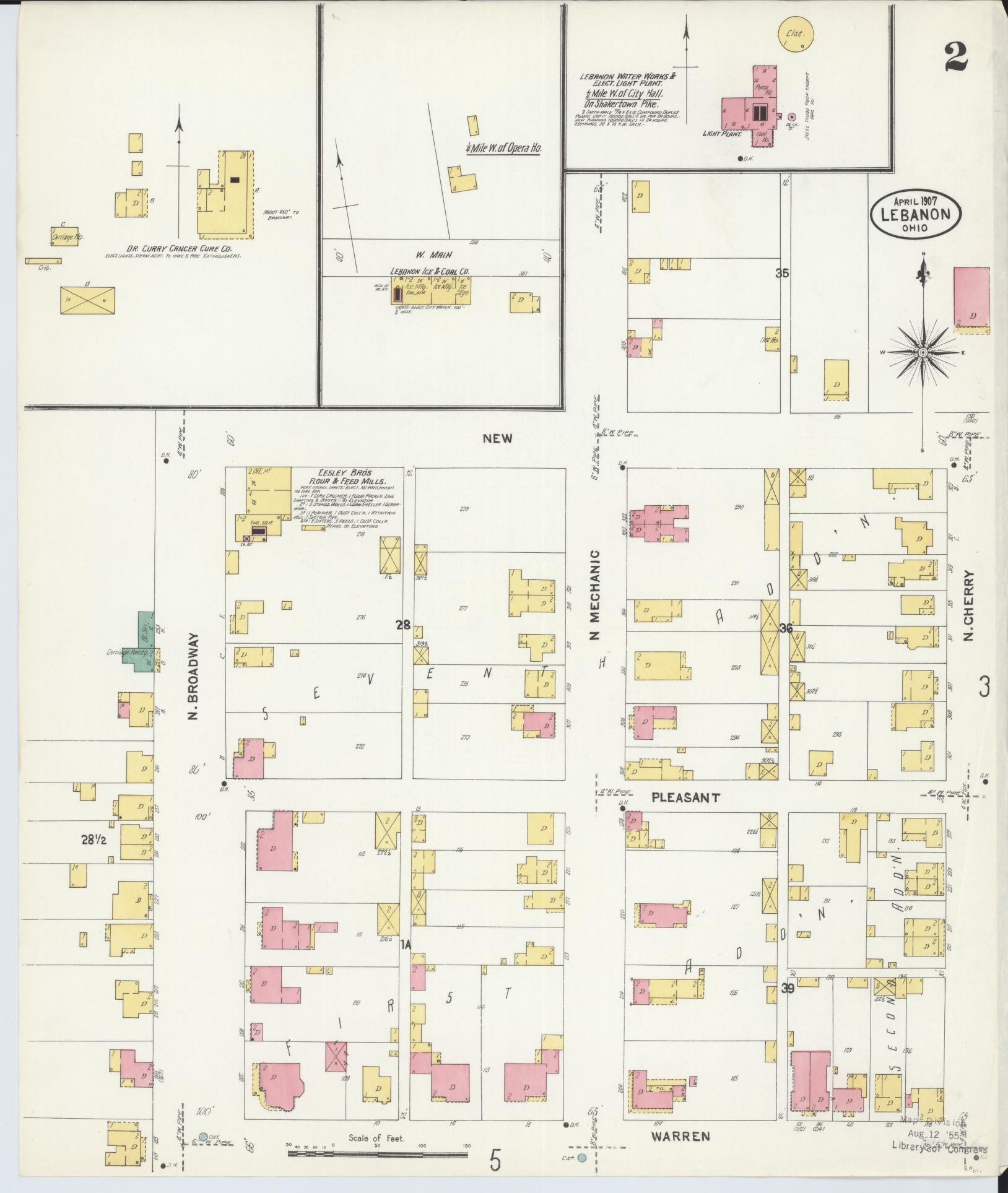 Sanborn Fire Insurance Map from Lebanon, Warren County, Ohio (1907), Sheet #0002 - Historic Sanborn Fire Insurance Map Print, vintage old map wall art, antique decor, genealogy gift, Ohio Ohio map