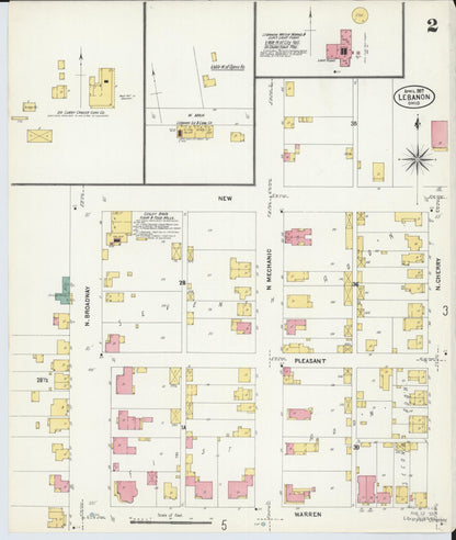 Sanborn Fire Insurance Map from Lebanon, Warren County, Ohio (1907), Sheet #0002 - Historic Sanborn Fire Insurance Map Print, vintage old map wall art, antique decor, genealogy gift, Ohio Ohio map