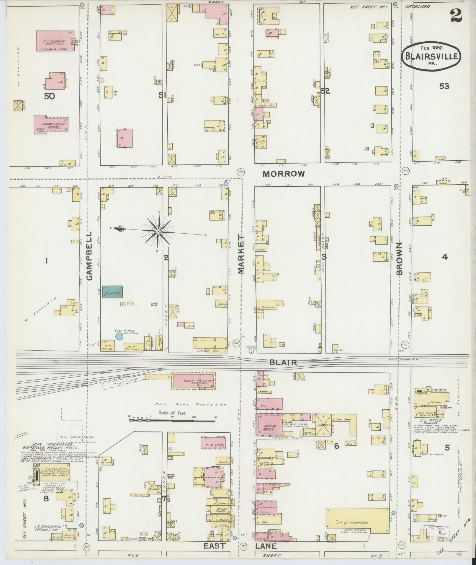 Sanborn Fire Insurance Map from Blairsville, Indiana County, Pennsylvania (1892), Sheet #0002 - Complete Map Set gallery image, historic Sanborn map, vintage wall art, Blairsville Indiana