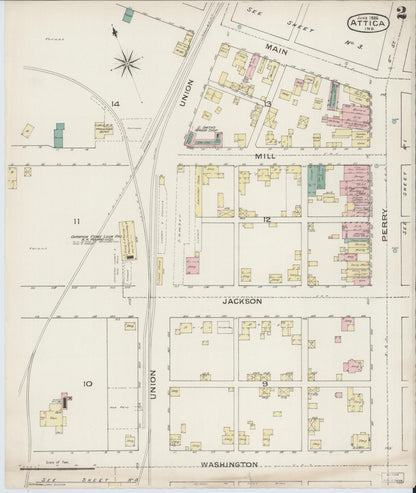 Sanborn Fire Insurance Map from Attica, Fountain County, Indiana (1886), Sheet #0002 - Historic Sanborn Fire Insurance Map Print, vintage old map wall art, antique decor, genealogy gift, Indiana Indiana map