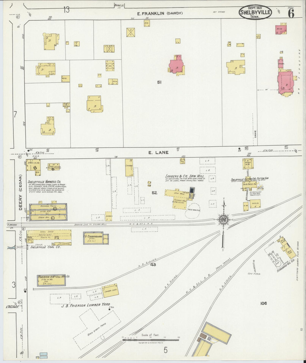 Sanborn Fire Insurance Map from Shelbyville, Bedford County, Tennessee (1921), Sheet #0006 - Historic Sanborn Fire Insurance Map Print, vintage old map wall art, antique decor, genealogy gift, Tennessee Tennessee map