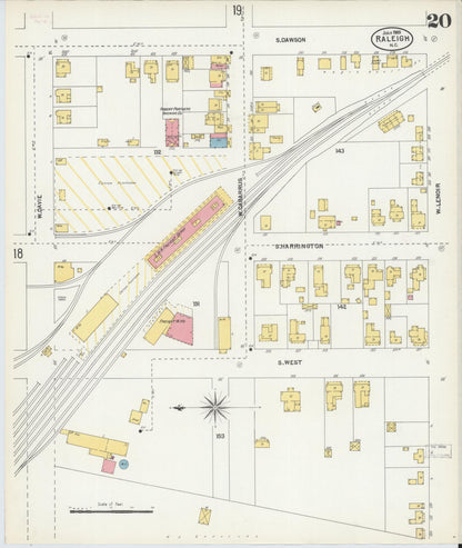 Sanborn Fire Insurance Map from Raleigh, Wake County, North Carolina (1903), Sheet #0020 - Historic Sanborn Fire Insurance Map Print, vintage old map wall art, antique decor, genealogy gift, North Carolina North Carolina map
