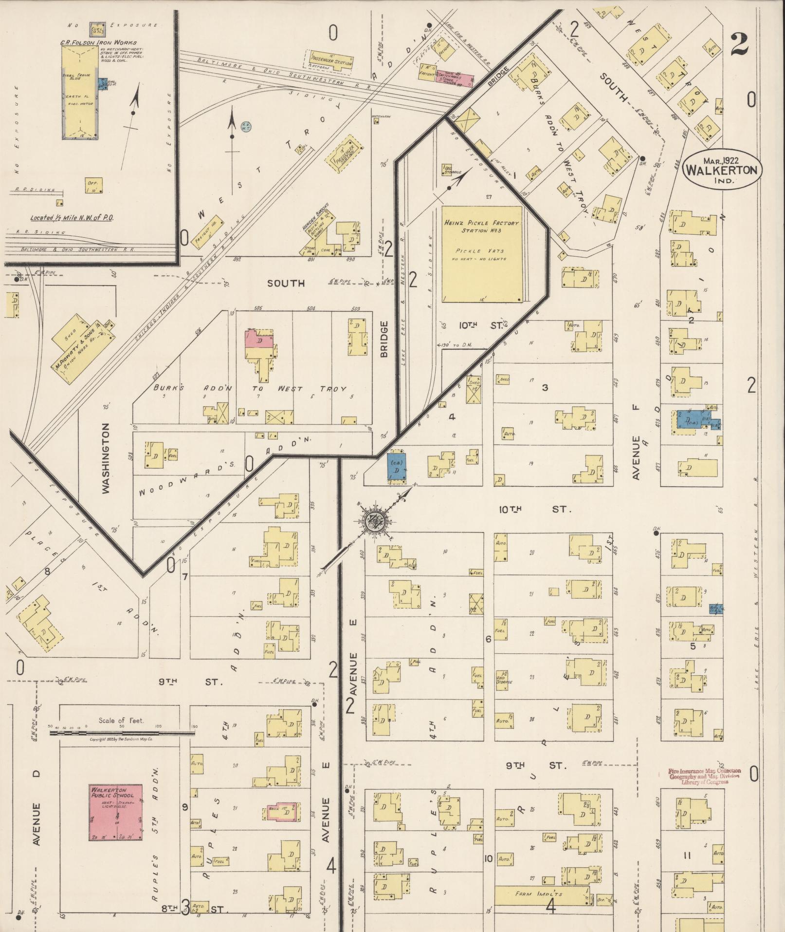 Sanborn Fire Insurance Map from Walkerton, Saint Joseph County, Indiana (1922), Sheet #0002 - Historic Sanborn Fire Insurance Map Print, vintage old map wall art, antique decor, genealogy gift, Indiana Indiana map