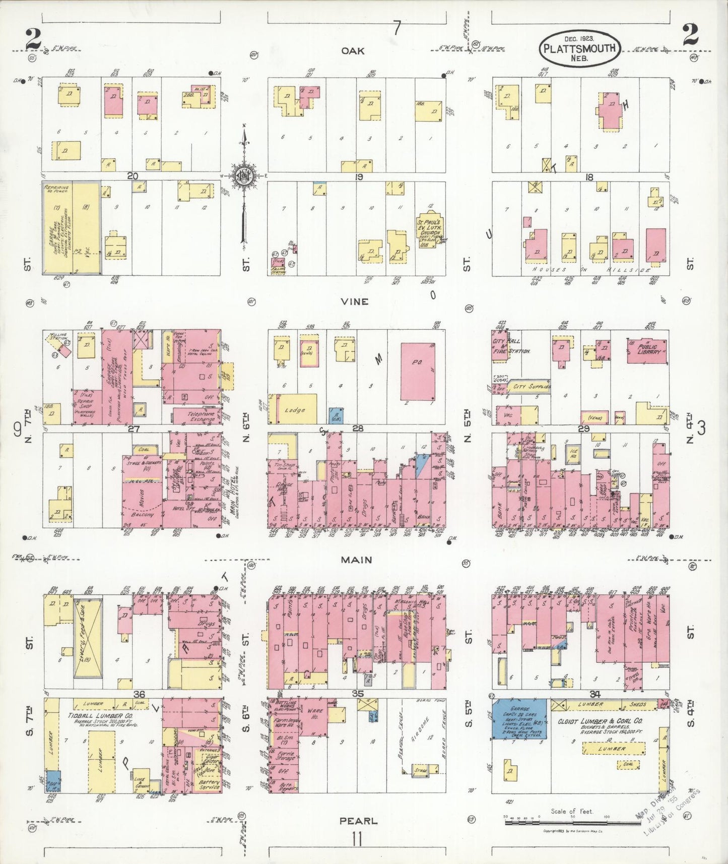 Sanborn Fire Insurance Map from Plattsmouth, Cass County, Nebraska (1923), Sheet #0002 - Complete Map Set gallery image, historic Sanborn map, vintage wall art, Nebraska Nebraska
