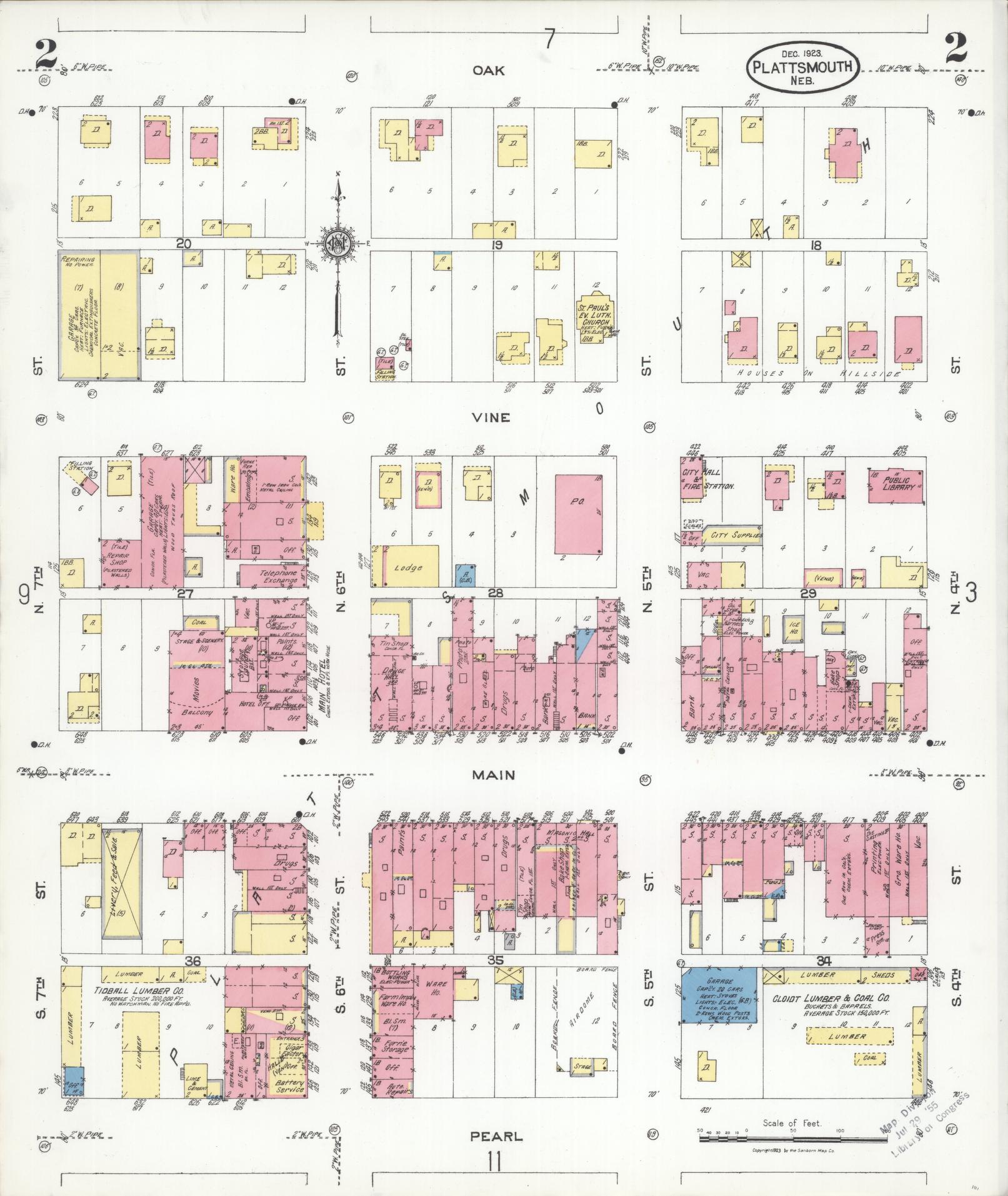 Sanborn Fire Insurance Map from Plattsmouth, Cass County, Nebraska (1923), Sheet #0002 - Complete Map Set gallery image, historic Sanborn map, vintage wall art, Nebraska Nebraska