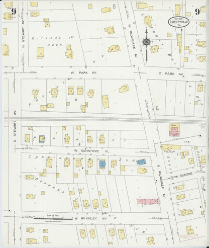 Sanborn Fire Insurance Map from Libertyville, Lake County, Illinois (1924), Sheet #0009 - Complete Map Set gallery image, historic Sanborn map, vintage wall art, Illinois Illinois