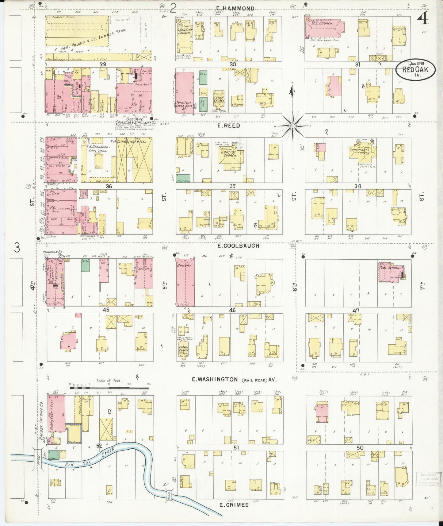 Sanborn Fire Insurance Map from Red Oak, Montgomery County, Iowa (1899), Sheet #0004 - Historic Sanborn Fire Insurance Map Print, vintage old map wall art