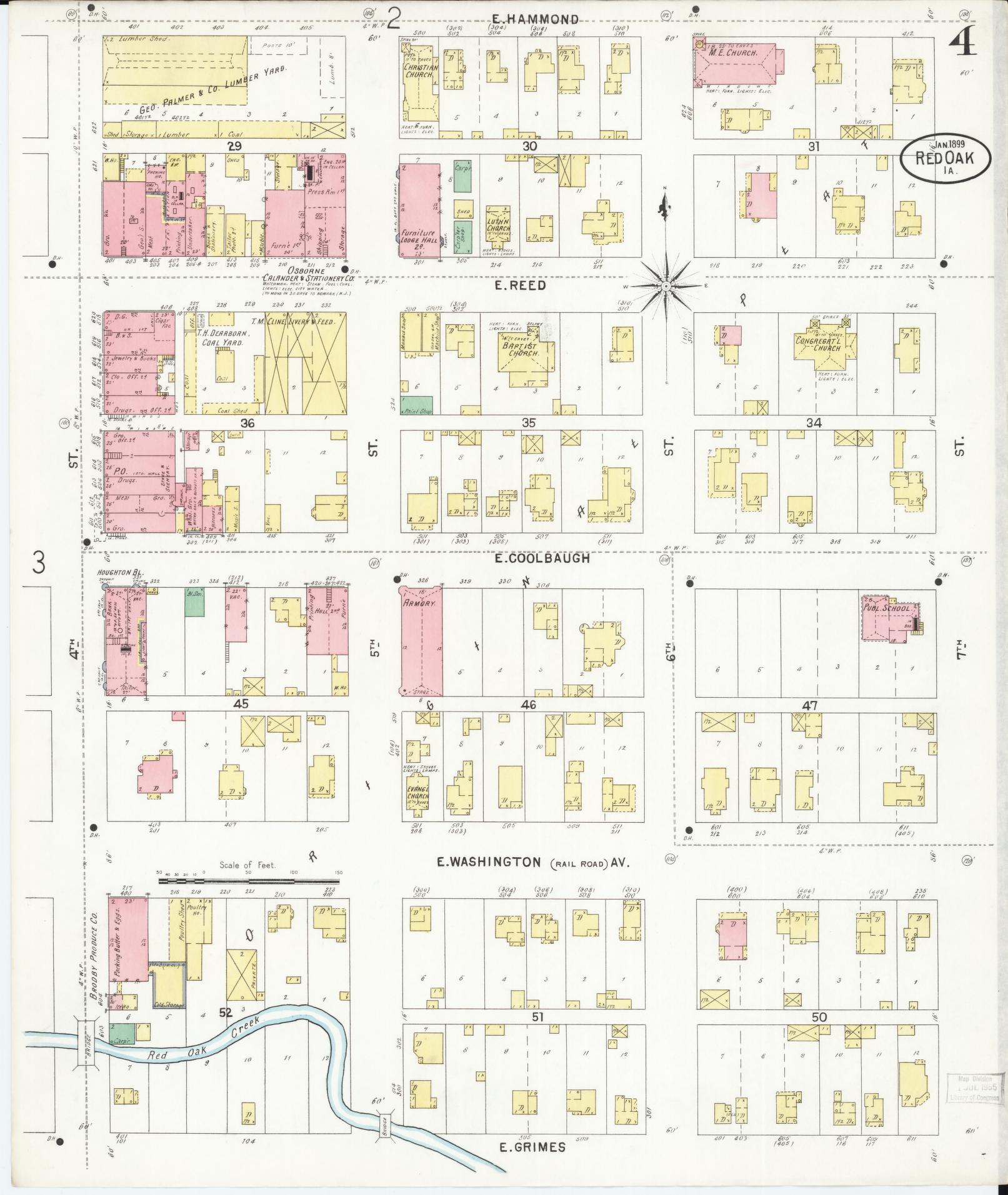 Sanborn Fire Insurance Map from Red Oak, Montgomery County, Iowa (1899), Sheet #0004 - Historic Sanborn Fire Insurance Map Print, vintage old map wall art