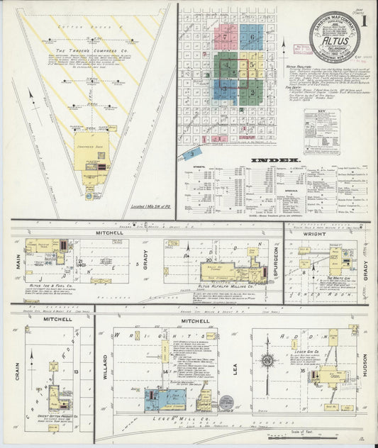 Sanborn Fire Insurance Map from Altus, Jackson County, Oklahoma (1910), Sheet #0001 - Historic Sanborn Fire Insurance Map Print, vintage old map wall art, antique decor, genealogy gift, Oklahoma Oklahoma map