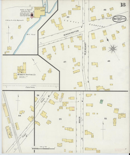Sanborn Fire Insurance Map from Weymouth, Norfolk County, Massachusetts (1894), Sheet #0018 - Historic Sanborn Fire Insurance Map Print, vintage old map wall art, antique decor, genealogy gift, Massachusetts Massachusetts map
