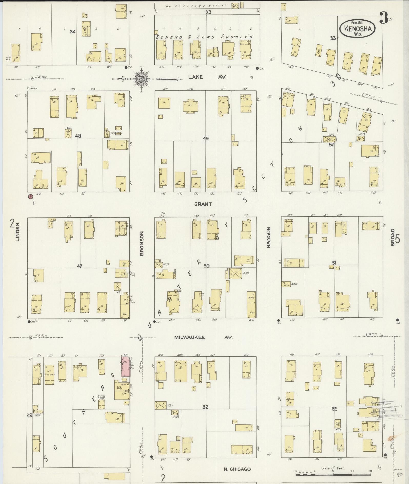 Sanborn Fire Insurance Map from Kenosha, Kenosha County, Wisconsin (1911), Sheet #0003 - Historic Sanborn Fire Insurance Map Print, vintage old map wall art, antique decor, genealogy gift, Wisconsin Wisconsin map