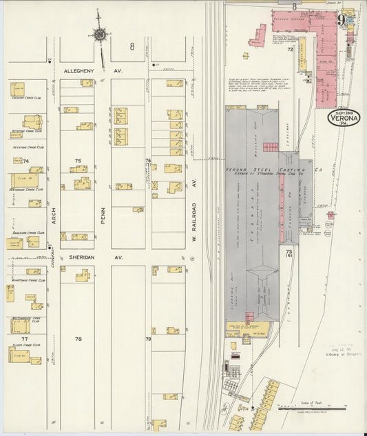 Sanborn Fire Insurance Map from Verona, Allegheny County, Pennsylvania (1919), Sheet #0009 - Historic Sanborn Fire Insurance Map Print, vintage old map wall art, antique decor, genealogy gift, Pennsylvania Pennsylvania map
