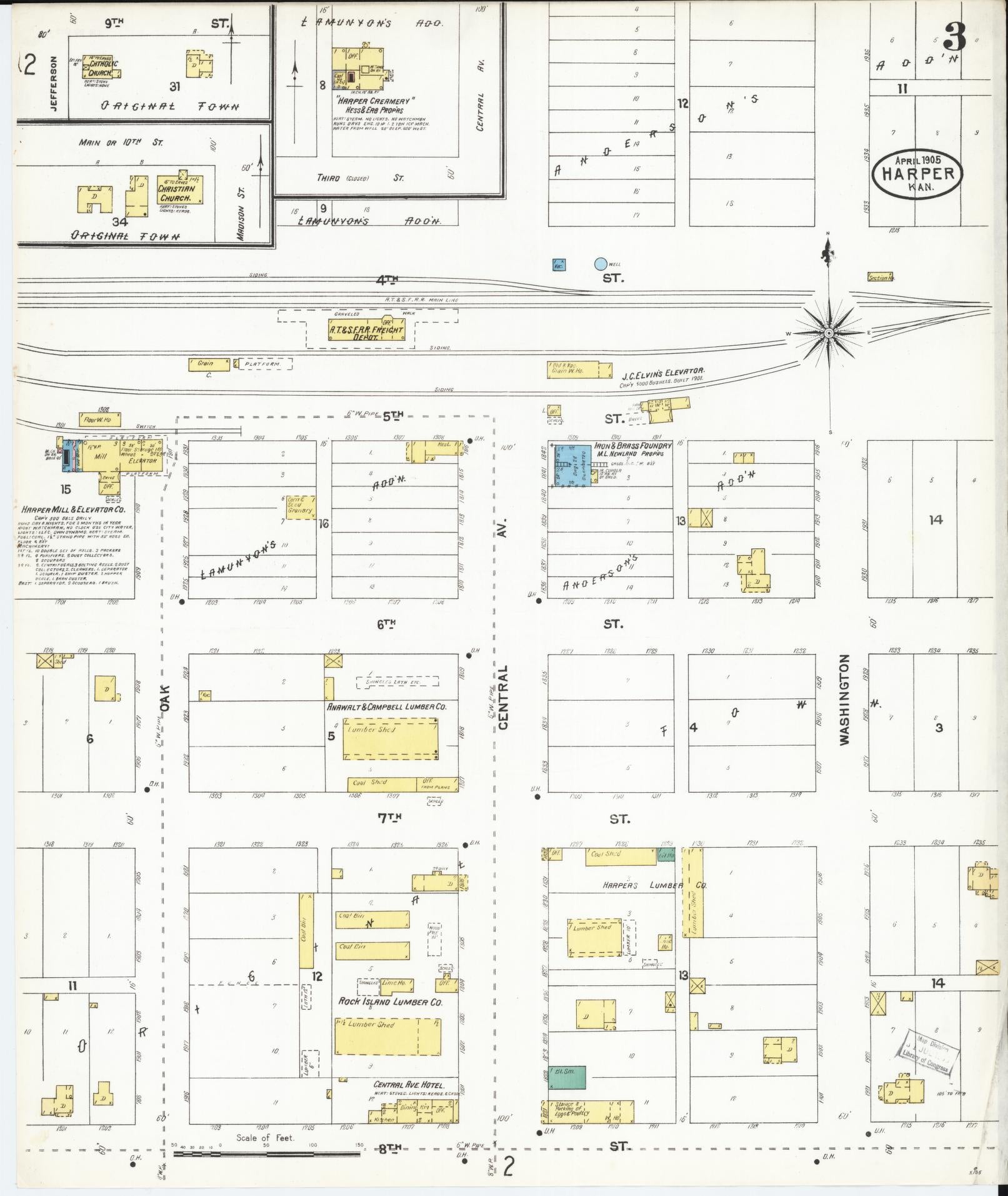 Sanborn Fire Insurance Map from Harper, Harper County, Kansas (1905), Sheet #0003 - Historic Sanborn Fire Insurance Map Print, vintage old map wall art, antique decor, genealogy gift, Kansas Kansas map