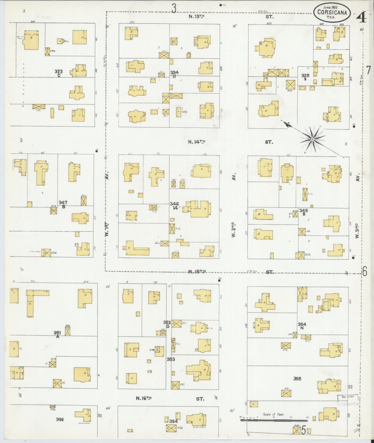 Sanborn Fire Insurance Map from Corsicana, Navarro County, Texas (1905), Sheet #0004 - Complete Map Set gallery image, historic Sanborn map, vintage wall art, Texas Texas