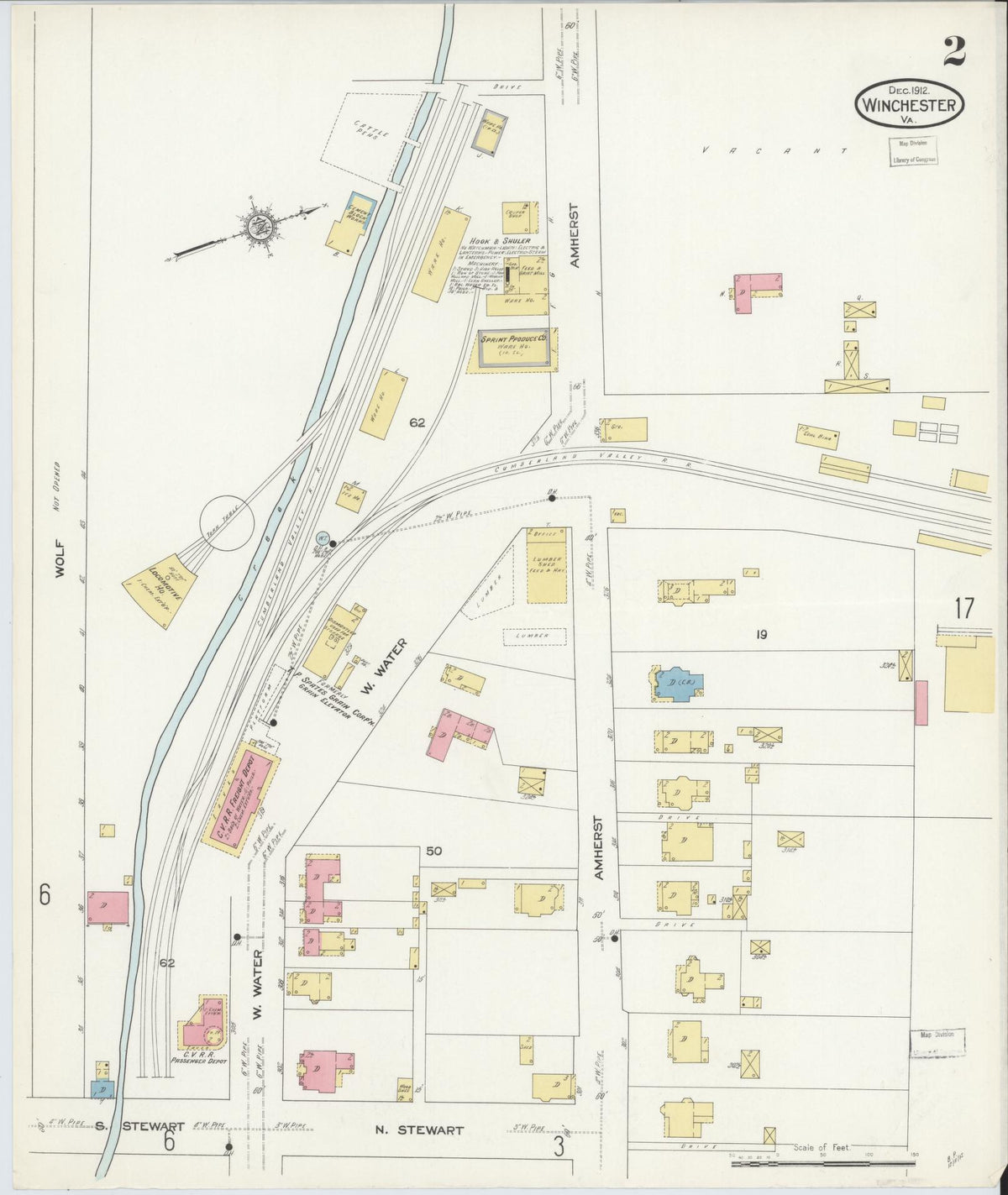 Sanborn Fire Insurance Map from Winchester, Independent Cities, Virginia (1912), Sheet #0002 - Complete Map Set gallery image, historic Sanborn map, vintage wall art, Virginia Virginia