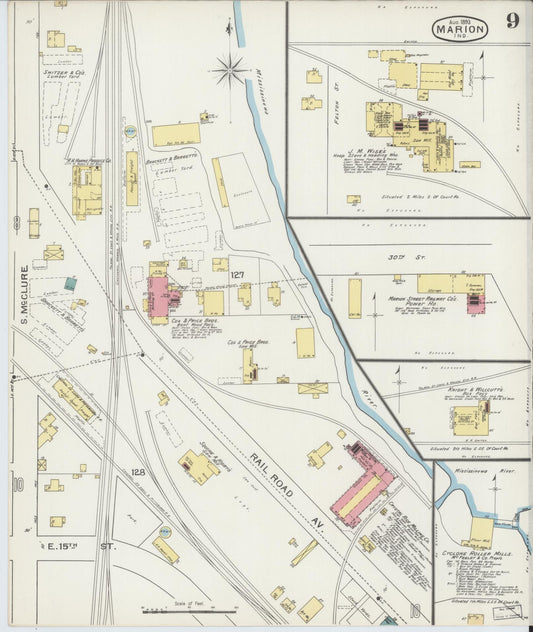 Sanborn Fire Insurance Map from Marion, Grant County, Indiana (1893), Sheet #0009 - Historic Sanborn Fire Insurance Map Print, vintage old map wall art, antique decor, genealogy gift, Indiana Indiana map