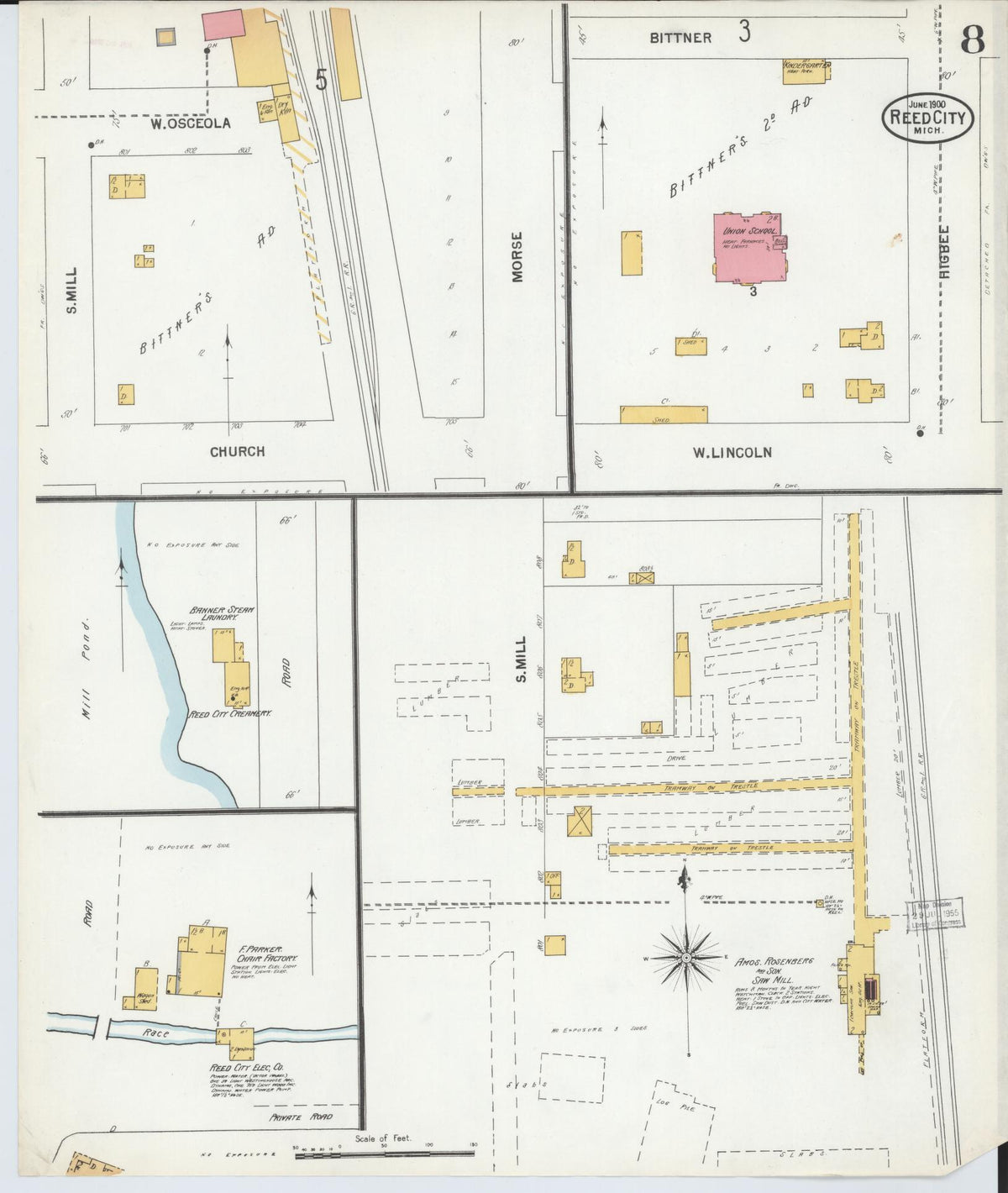 Sanborn Fire Insurance Map from Reed City, Osceola County, Michigan (1900), Sheet #0008 - Historic Sanborn Fire Insurance Map Print, vintage old map wall art, antique decor, genealogy gift, Michigan Michigan map