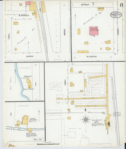 Sanborn Fire Insurance Map from Reed City, Osceola County, Michigan (1900), Sheet #0008 - Historic Sanborn Fire Insurance Map Print, vintage old map wall art, antique decor, genealogy gift, Michigan Michigan map