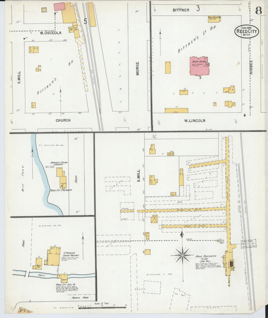 Sanborn Fire Insurance Map from Reed City, Osceola County, Michigan (1900), Sheet #0008 - Historic Sanborn Fire Insurance Map Print, vintage old map wall art, antique decor, genealogy gift, Michigan Michigan map