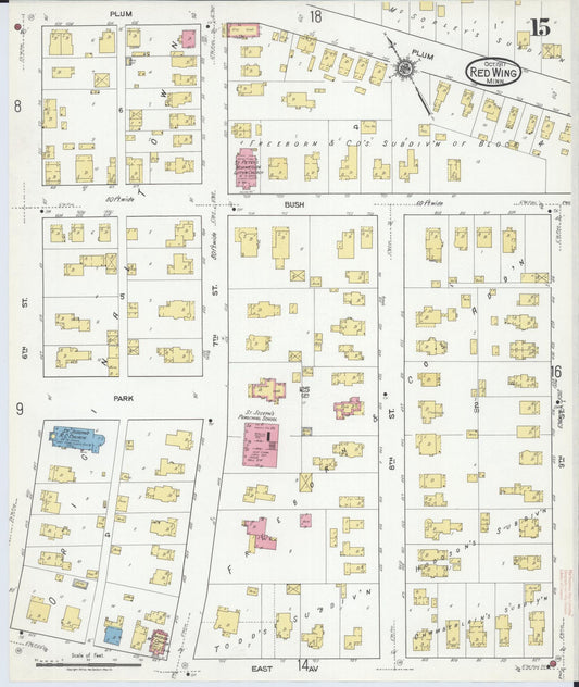 Sanborn Fire Insurance Map from Red Wing, Goodhue County, Minnesota (1917), Sheet #0015 - Historic Sanborn Fire Insurance Map Print, vintage old map wall art, antique decor, genealogy gift, Minnesota Minnesota map