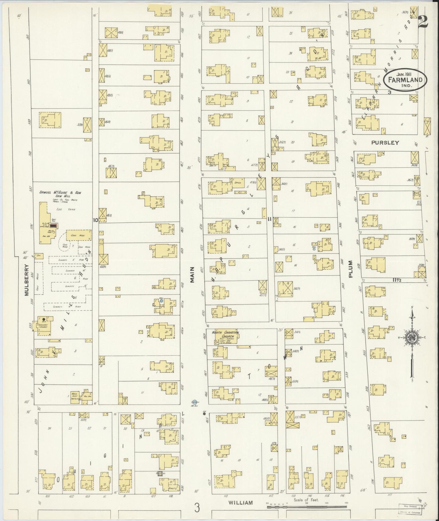 Sanborn Fire Insurance Map from Farmland, Randolph County, Indiana (1911), Sheet #0002 - Complete Map Set gallery image, historic Sanborn map, vintage wall art, Indiana Indiana