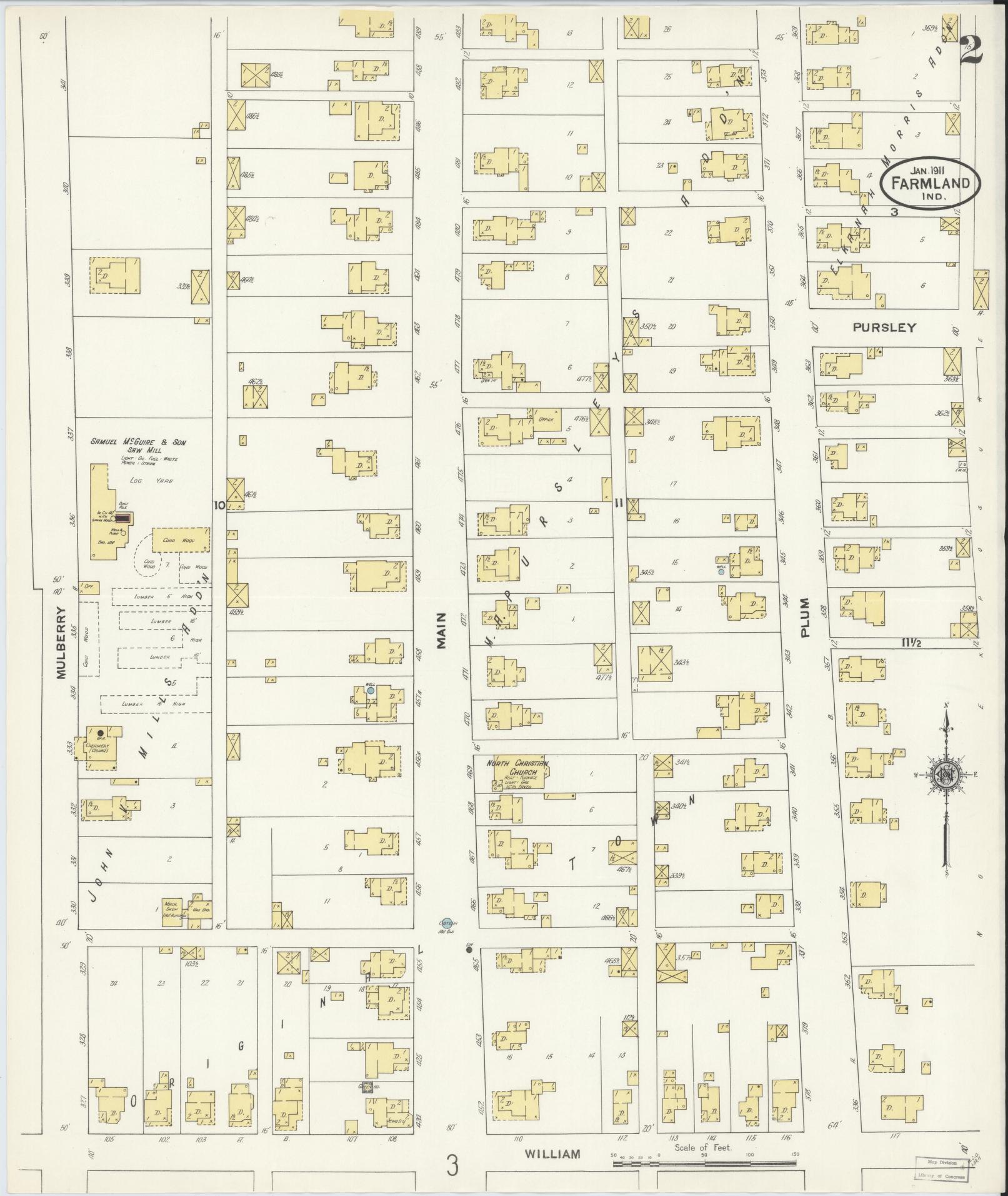 Sanborn Fire Insurance Map from Farmland, Randolph County, Indiana (1911), Sheet #0002 - Complete Map Set gallery image, historic Sanborn map, vintage wall art, Indiana Indiana