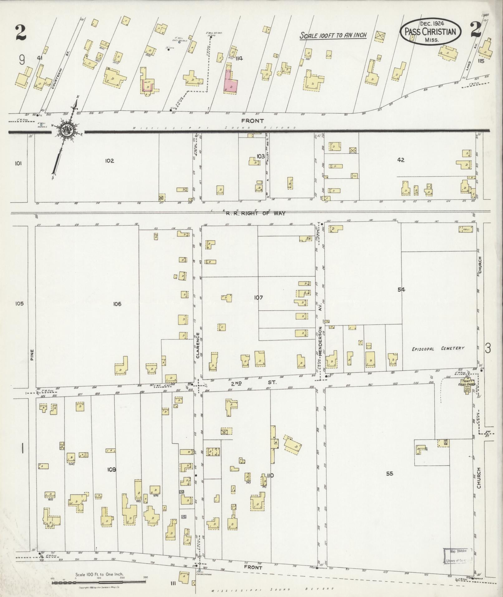 Sanborn Fire Insurance Map from Pass Christian, Harrison County, Mississippi (1924), Sheet #0002 - Complete Map Set gallery image, historic Sanborn map, vintage wall art, Mississippi Mississippi