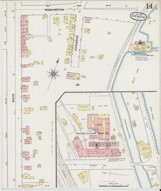 Sanborn Fire Insurance Map from Geneva, Ontario County, New York (1890), Sheet #0014 - Historic Sanborn Fire Insurance Map Print, vintage old map wall art, antique decor, genealogy gift, New York New York map