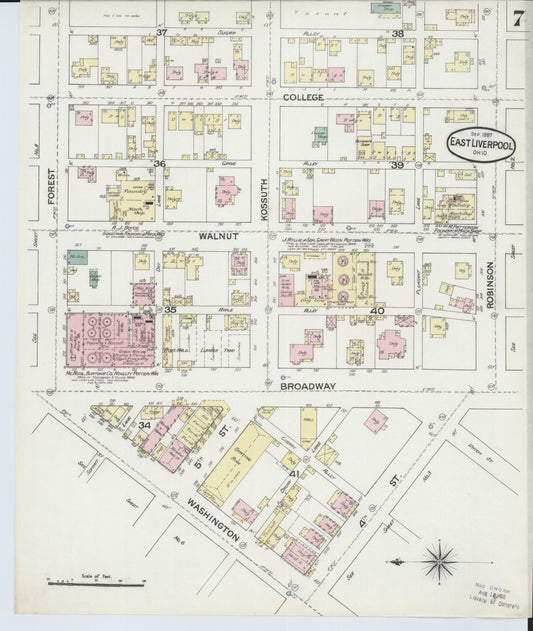 Sanborn Fire Insurance Map from East Liverpool, Columbiana County, Ohio (1887), Sheet #0007 - Historic Sanborn Fire Insurance Map Print, vintage old map wall art, antique decor, genealogy gift, Ohio Ohio map
