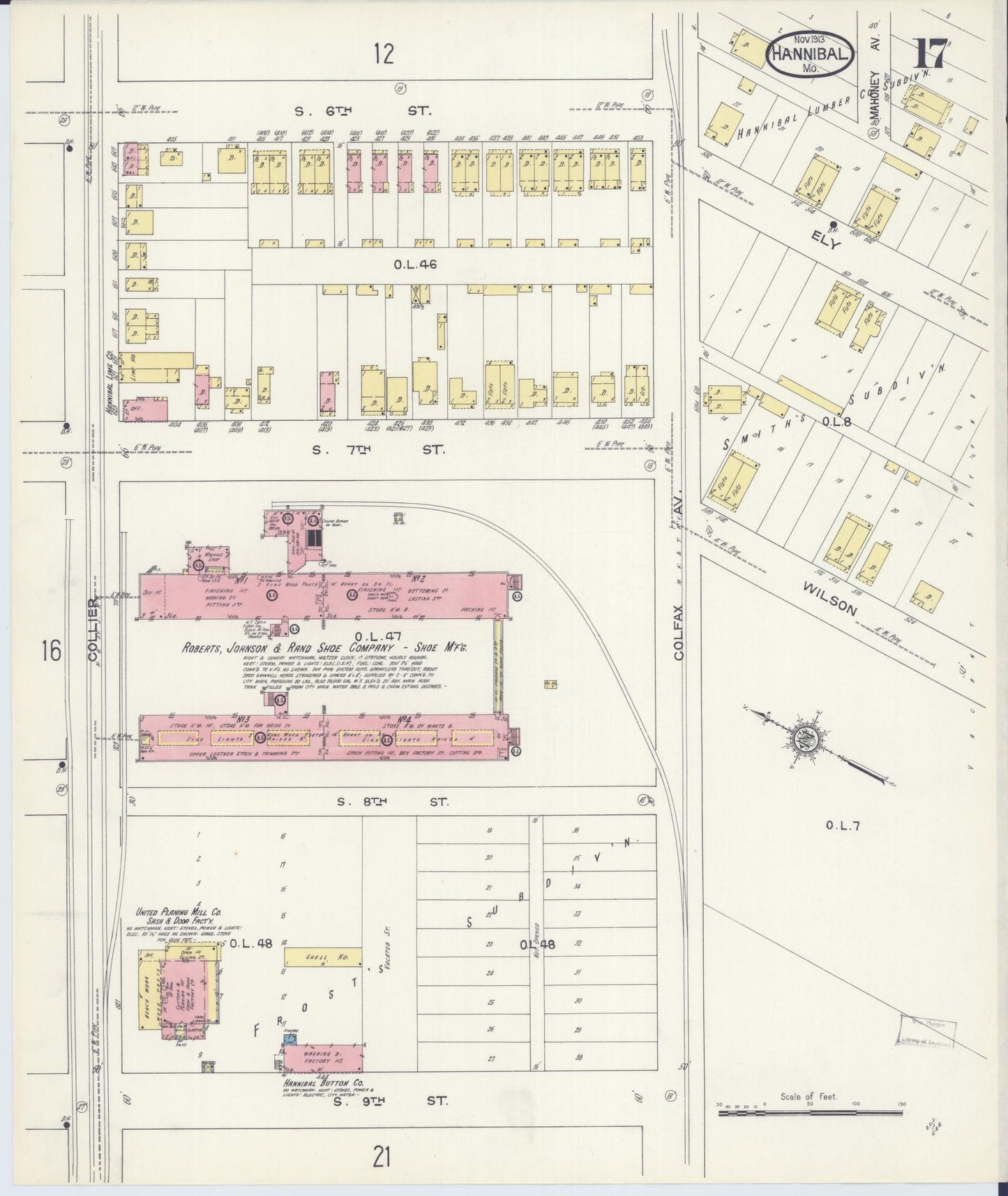 Sanborn Fire Insurance Map from Hannibal, Marion County, Missouri (1913), Sheet #0017 - Complete Map Set gallery image, historic Sanborn map, vintage wall art, Missouri Missouri