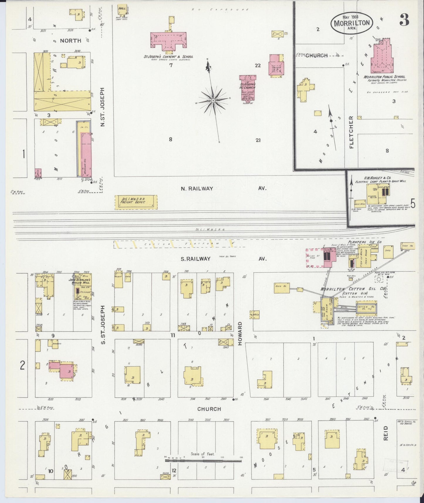 Sanborn Fire Insurance Map from Morrilton, Conway County, Arkansas (1908), Sheet #0003 - Historic Sanborn Fire Insurance Map Print, vintage old map wall art, antique decor, genealogy gift, Arkansas Arkansas map