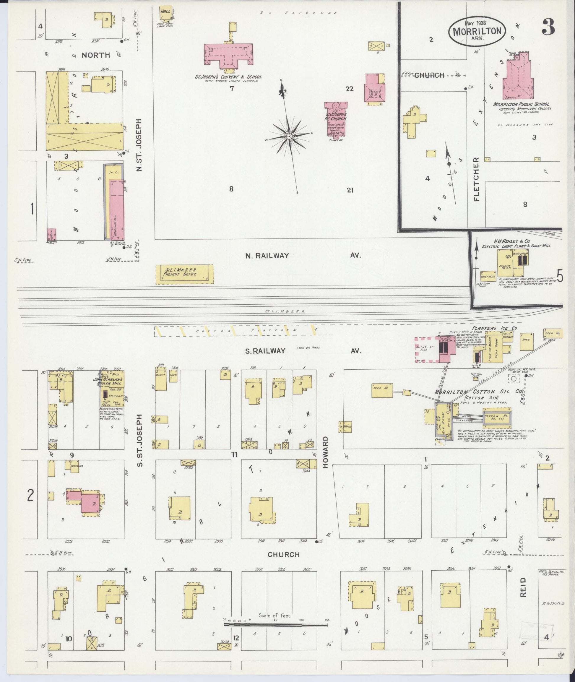 Sanborn Fire Insurance Map from Morrilton, Conway County, Arkansas (1908), Sheet #0003 - Historic Sanborn Fire Insurance Map Print, vintage old map wall art, antique decor, genealogy gift, Arkansas Arkansas map