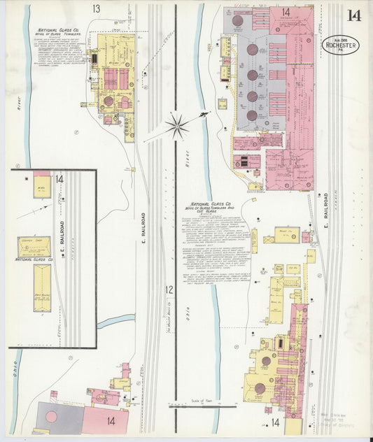 Sanborn Fire Insurance Map from Rochester, Beaver County, Pennsylvania (1908), Sheet #0014 - Historic Sanborn Fire Insurance Map Print, vintage old map wall art, antique decor, genealogy gift, Pennsylvania Pennsylvania map