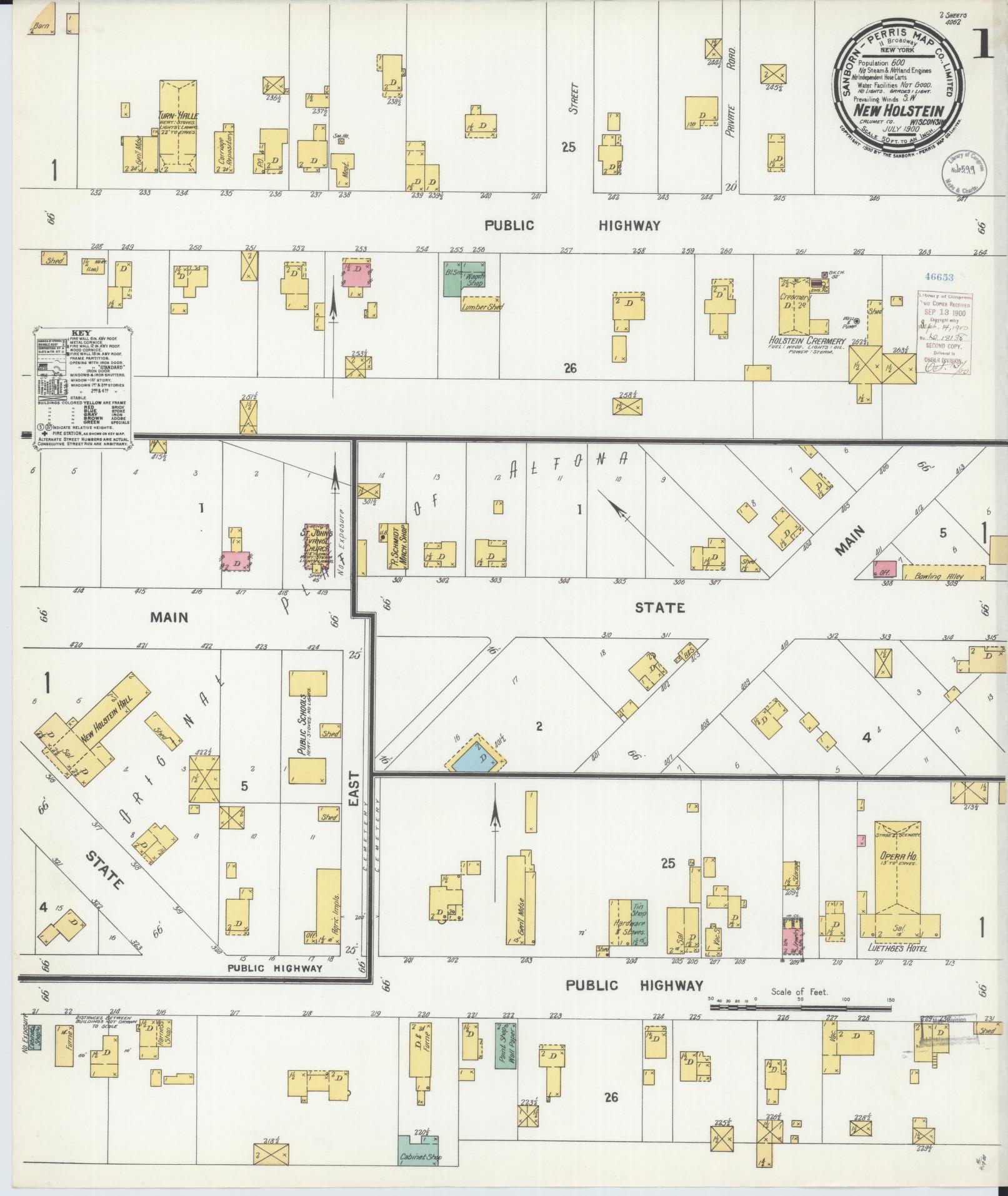 Sanborn Fire Insurance Map from New Holstein, Calumet County, Wisconsin (1900), Sheet #0001 - Historic Sanborn Fire Insurance Map Print, vintage old map wall art, antique decor, genealogy gift, Wisconsin Wisconsin map