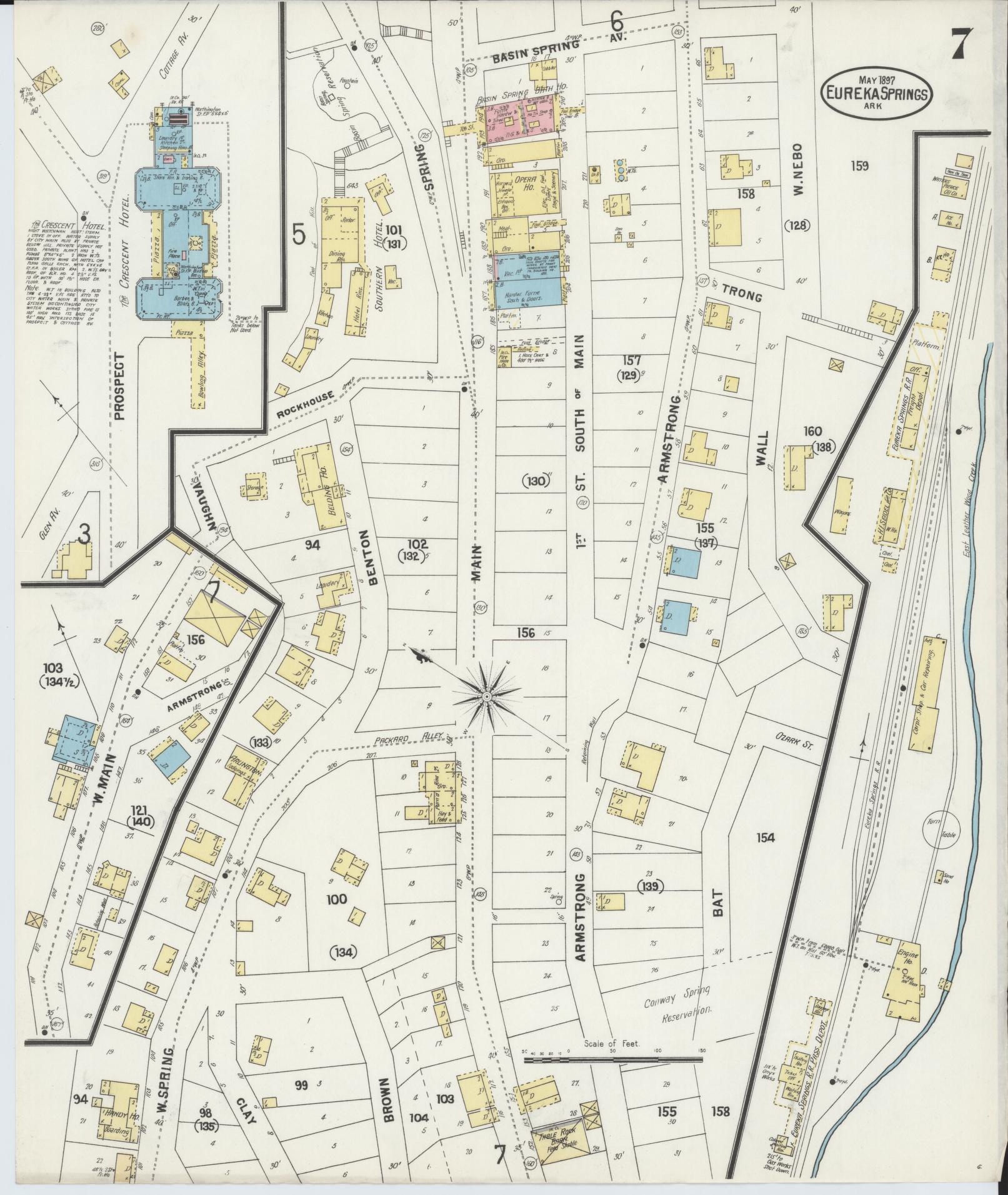 Sanborn Fire Insurance Map from Eureka Springs, Carroll County, Arkansas (1897), Sheet #0007 - Historic Sanborn Fire Insurance Map Print, vintage old map wall art, antique decor, genealogy gift, Arkansas Arkansas map