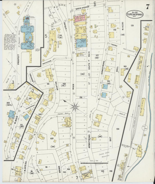 Sanborn Fire Insurance Map from Eureka Springs, Carroll County, Arkansas (1897), Sheet #0007 - Historic Sanborn Fire Insurance Map Print, vintage old map wall art, antique decor, genealogy gift, Arkansas Arkansas map
