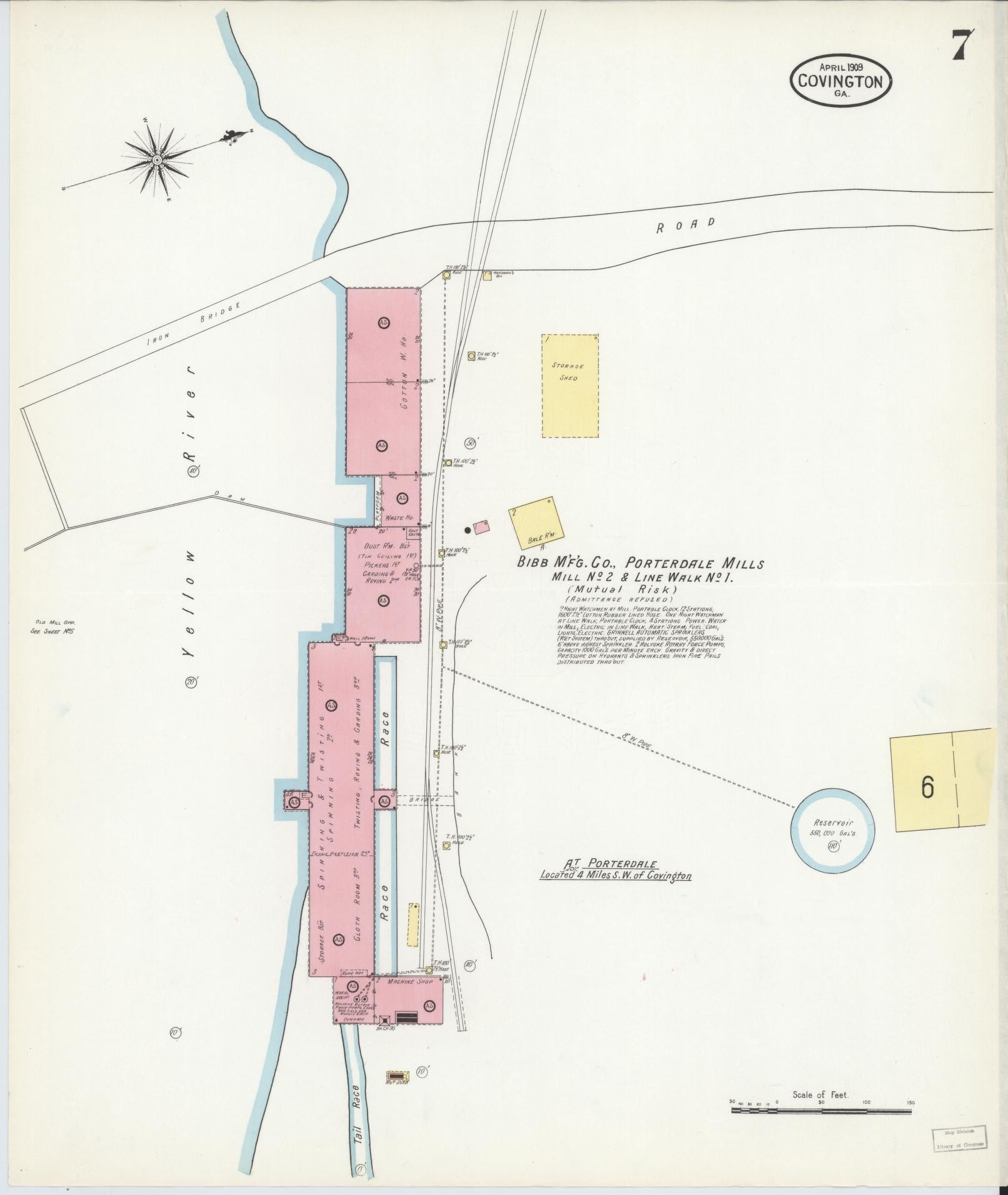 Sanborn Fire Insurance Map from Covington, Newton County, Georgia (1909), Sheet #0007 - Historic Sanborn Fire Insurance Map Print, vintage old map wall art, antique decor, genealogy gift, Georgia Georgia map