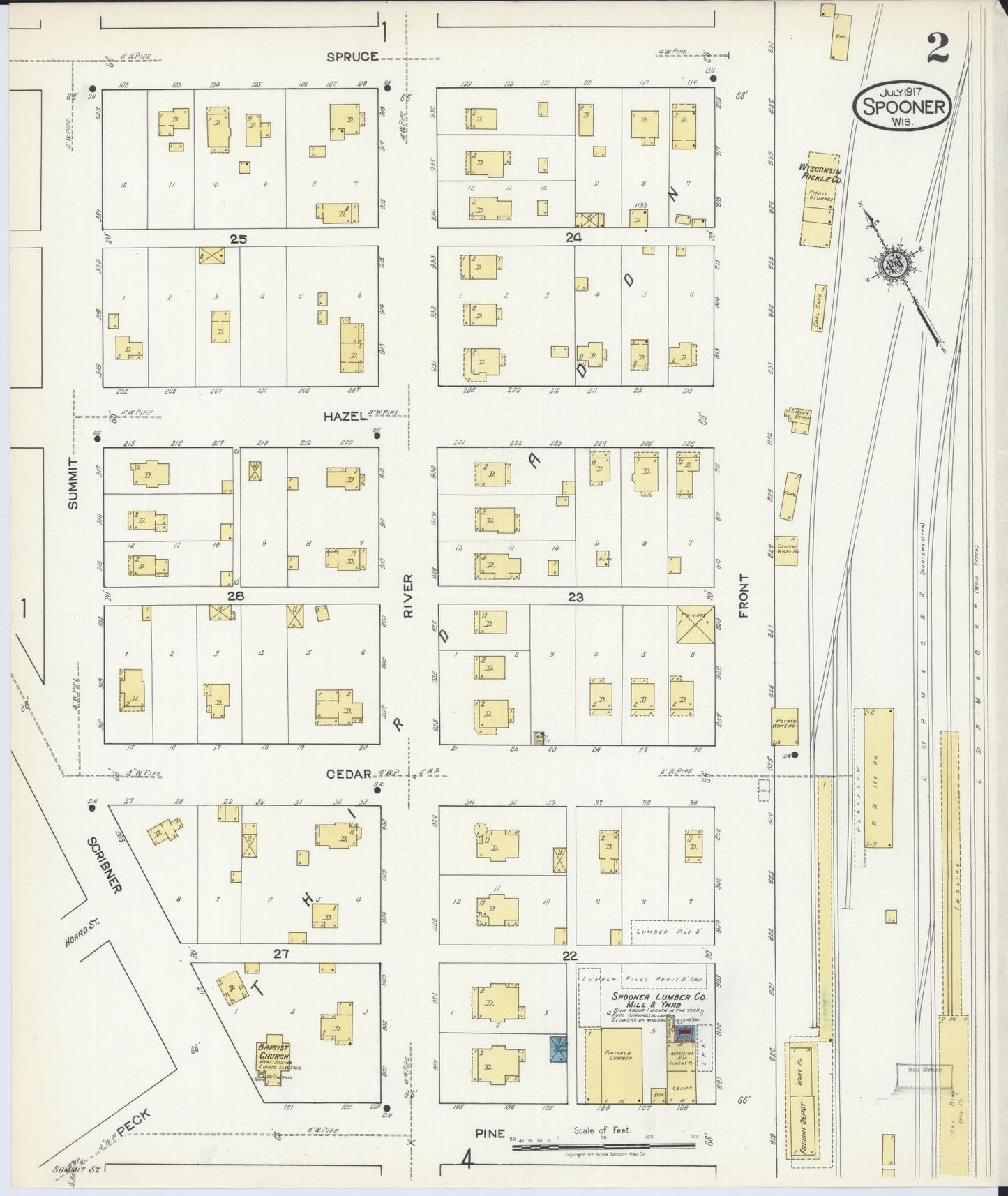 Sanborn Fire Insurance Map from Spooner, Washburn County, Wisconsin (1917), Sheet #0002 - Complete Map Set gallery image, historic Sanborn map, vintage wall art, Wisconsin Wisconsin