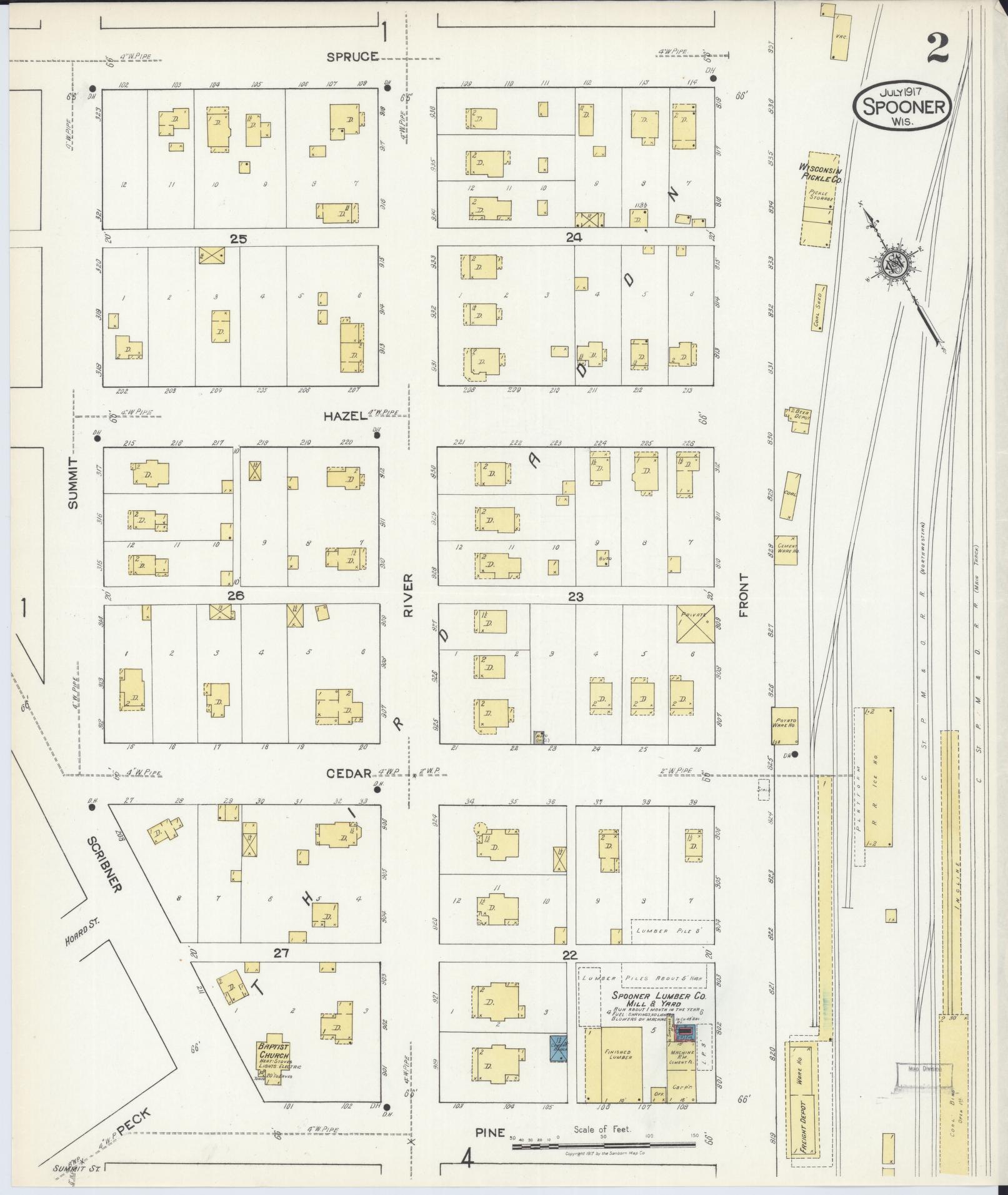 Sanborn Fire Insurance Map from Spooner, Washburn County, Wisconsin (1917), Sheet #0002 - Complete Map Set gallery image, historic Sanborn map, vintage wall art, Wisconsin Wisconsin