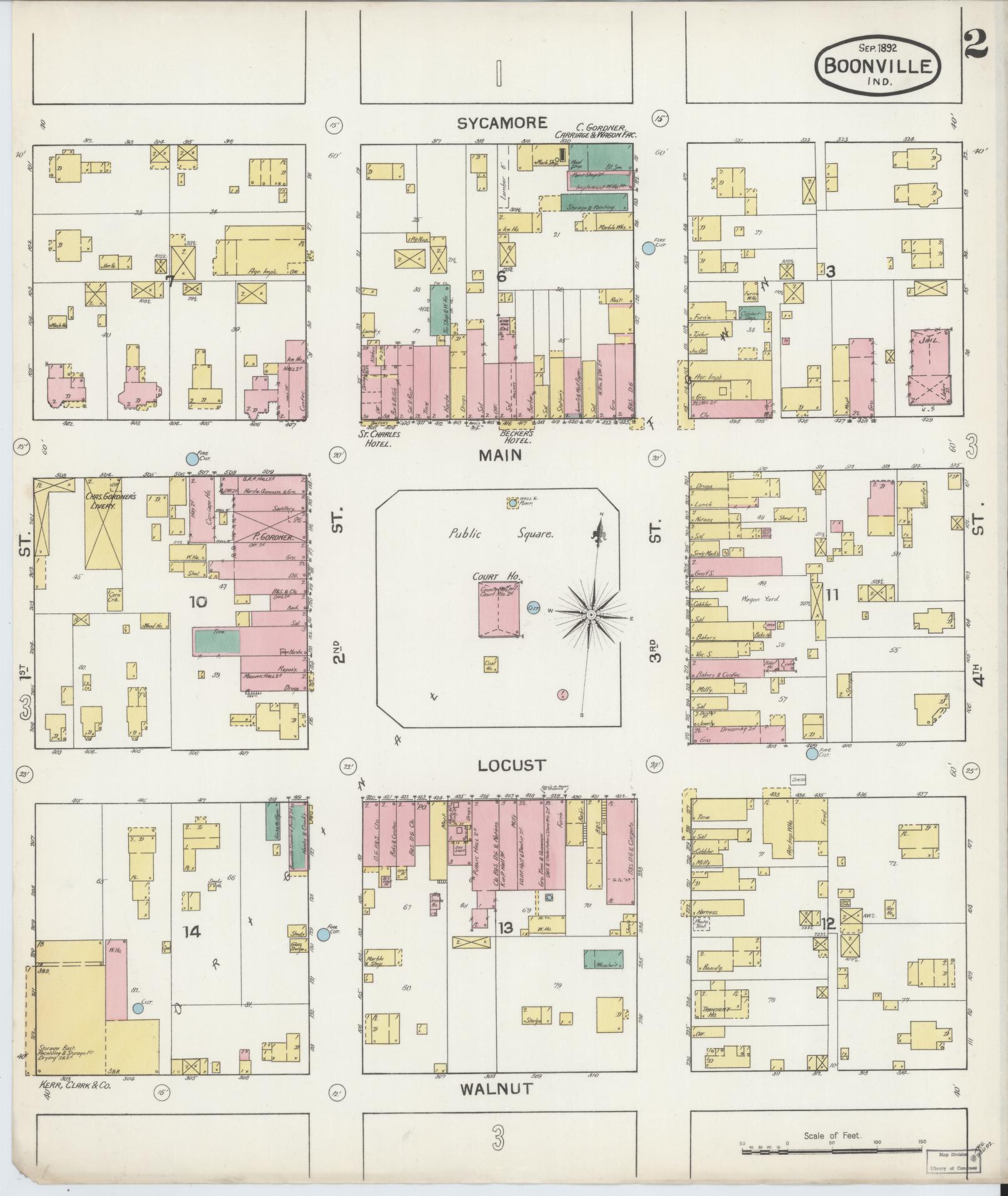 Sanborn Fire Insurance Map from Boonville, Warrick County, Indiana (1892), Sheet #0002 - Complete Map Set gallery image, historic Sanborn map, vintage wall art, Indiana Indiana