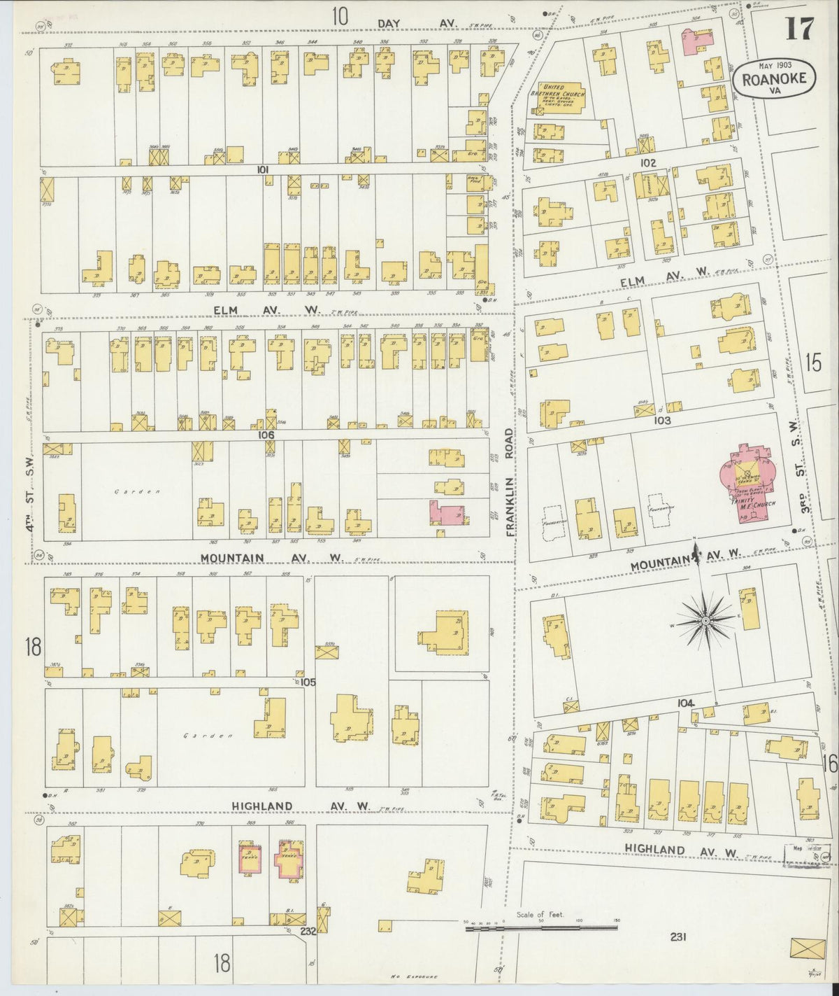 Sanborn Fire Insurance Map from Roanoke, Independent Cities, Virginia (1903), Sheet #0017 - Complete Map Set gallery image, historic Sanborn map, vintage wall art, Virginia Virginia