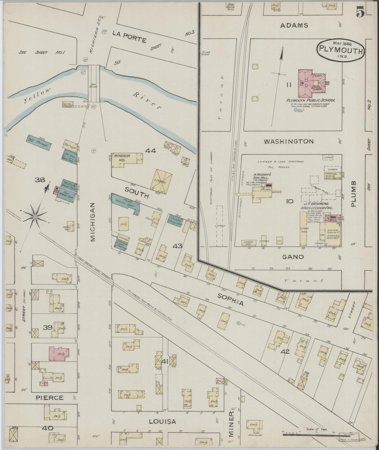 Sanborn Fire Insurance Map from Plymouth, Marhshall County, Indiana (1886), Sheet #0005 - Complete Map Set gallery image, historic Sanborn map, vintage wall art, Indiana Indiana