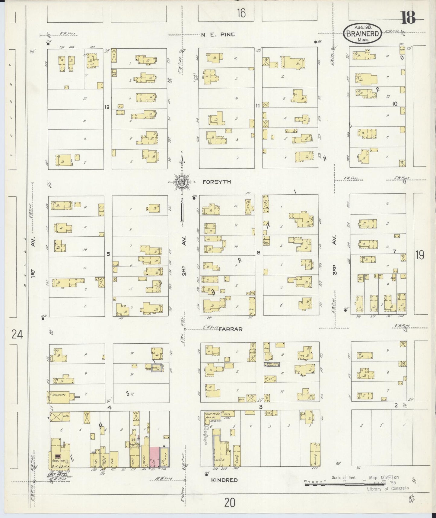 Sanborn Fire Insurance Map from Brainerd, Crow Wing County, Minnesota (1913), Sheet #0018 - Complete Map Set gallery image, historic Sanborn map, vintage wall art, Minnesota Minnesota