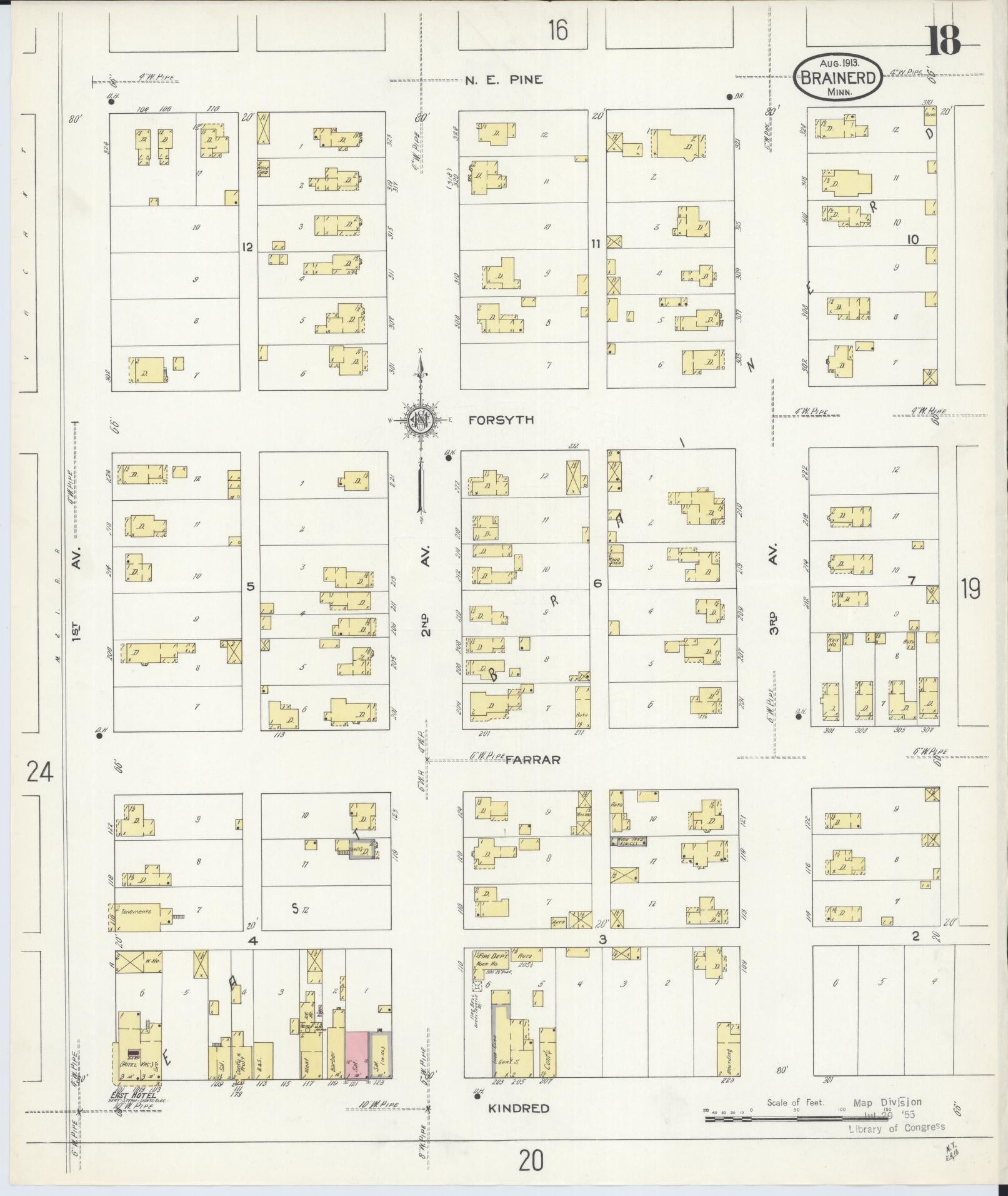 Sanborn Fire Insurance Map from Brainerd, Crow Wing County, Minnesota (1913), Sheet #0018 - Complete Map Set gallery image, historic Sanborn map, vintage wall art, Minnesota Minnesota