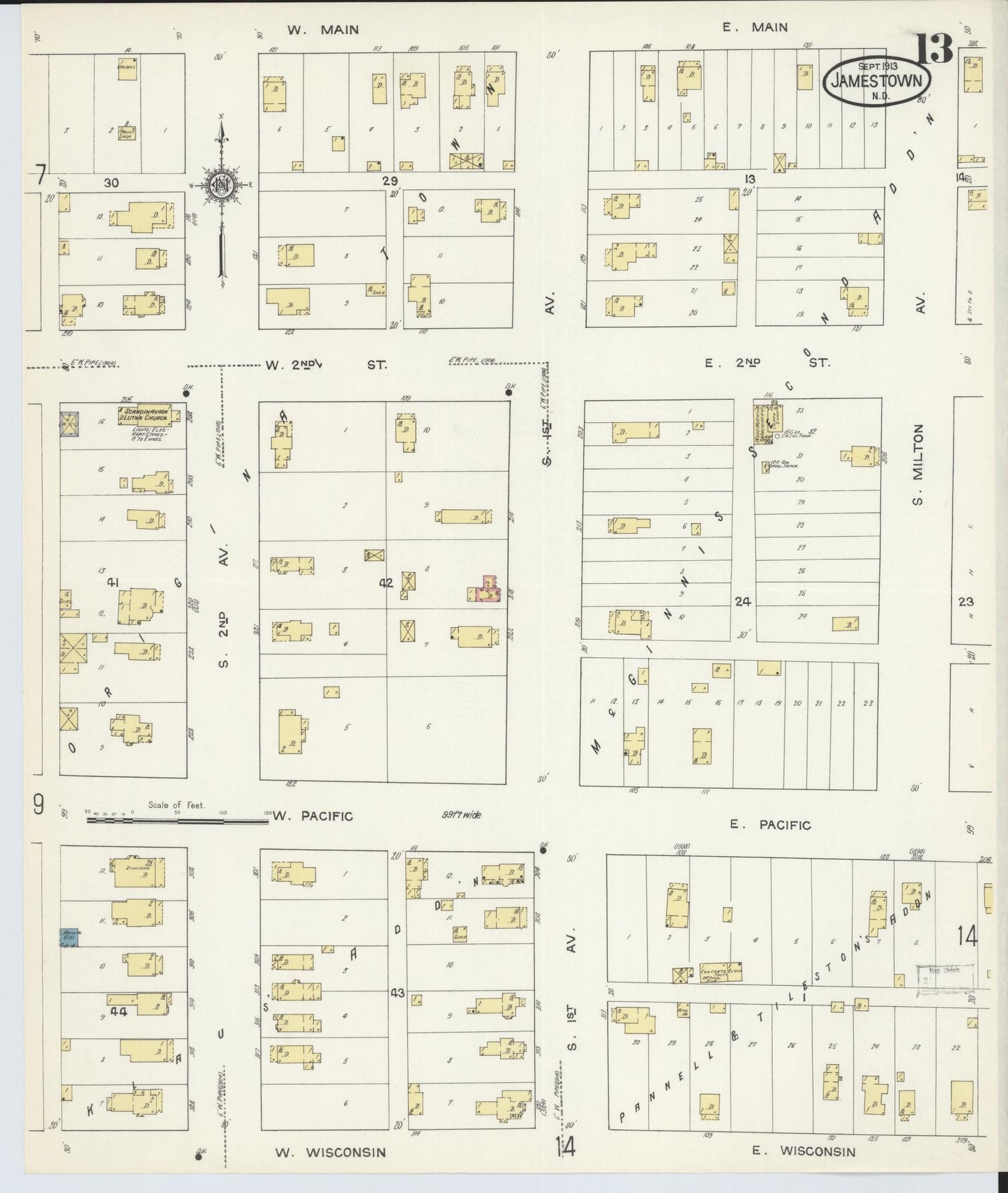 Sanborn Fire Insurance Map from Jamestown, Stutsman County, North Dakota (1913), Sheet #0013 - Complete Map Set gallery image, historic Sanborn map, vintage wall art, North Dakota North Dakota