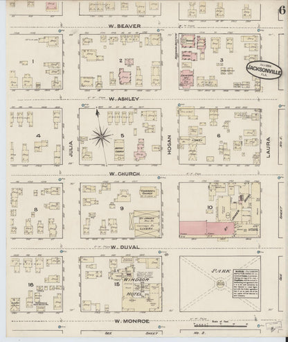 Sanborn Fire Insurance Map from Jacksonville, Duval County, Florida (1884), Sheet #0006 - Complete Map Set gallery image, historic Sanborn map, vintage wall art, Florida Florida