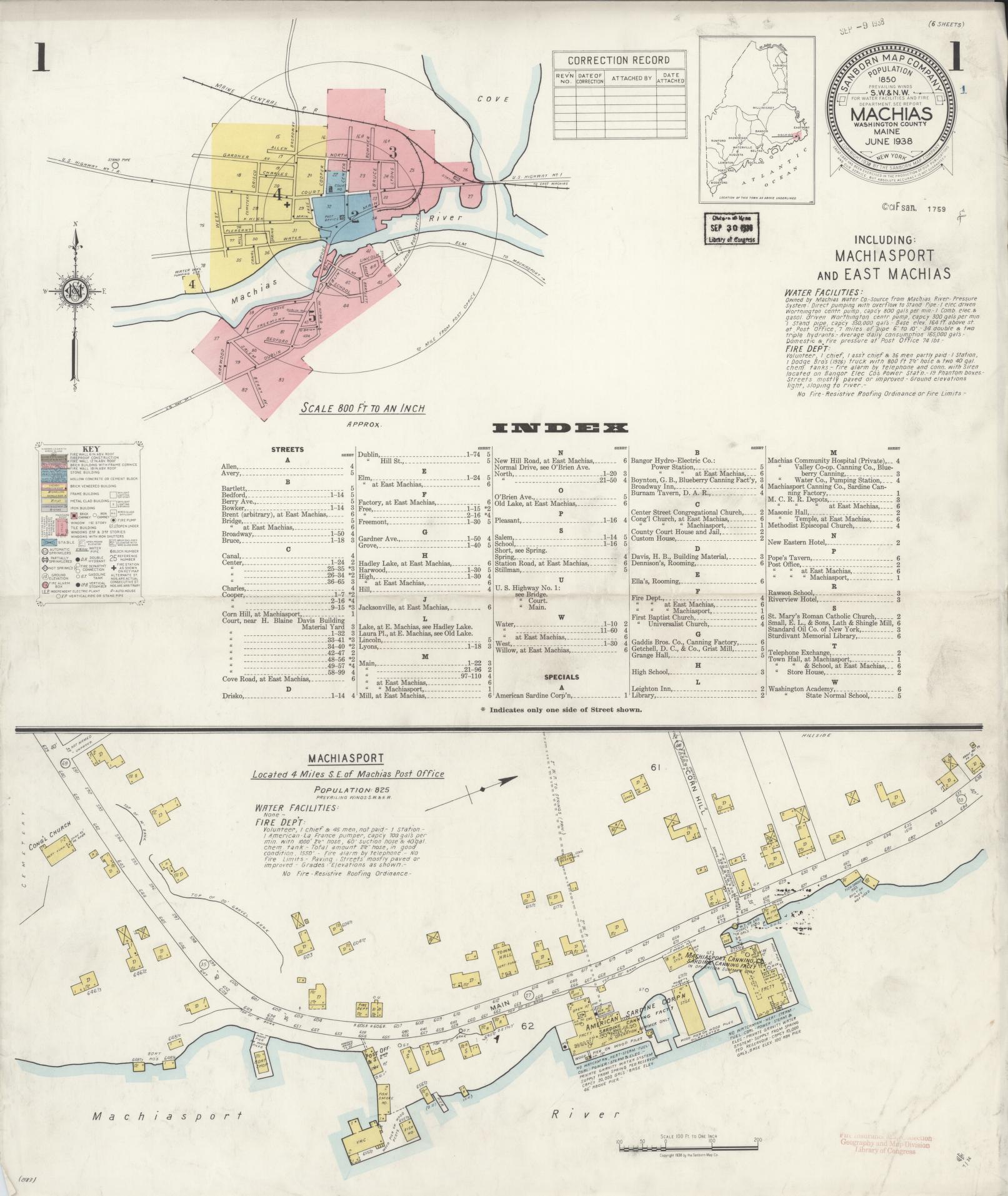 Sanborn Fire Insurance Map from Machias, Washington County, Maine. (1938) – Historic Sanborn Fire Insurance Map Print