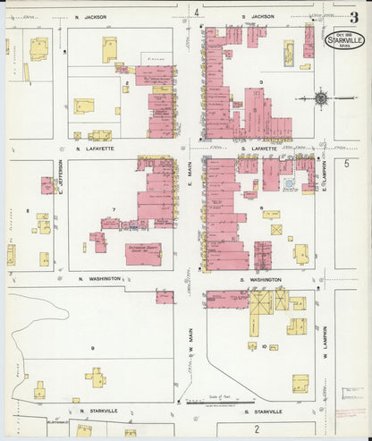 Sanborn Fire Insurance Map from Starkville, Oktibbeha County, Mississippi (1918), Sheet #0003 - Complete Map Set gallery image, historic Sanborn map, vintage wall art, Mississippi Mississippi